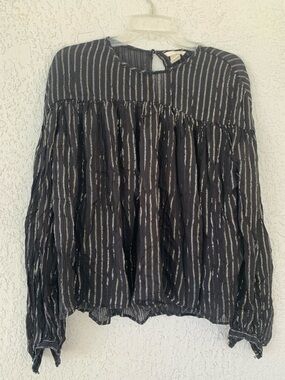 H&M Black Blouse with Silver Metallic Stripes size 12